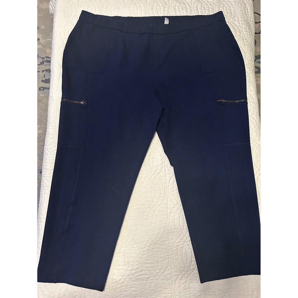 Susan Graver Women's 3X Navy Blue Knit Pull On Cropped Cargo Pants